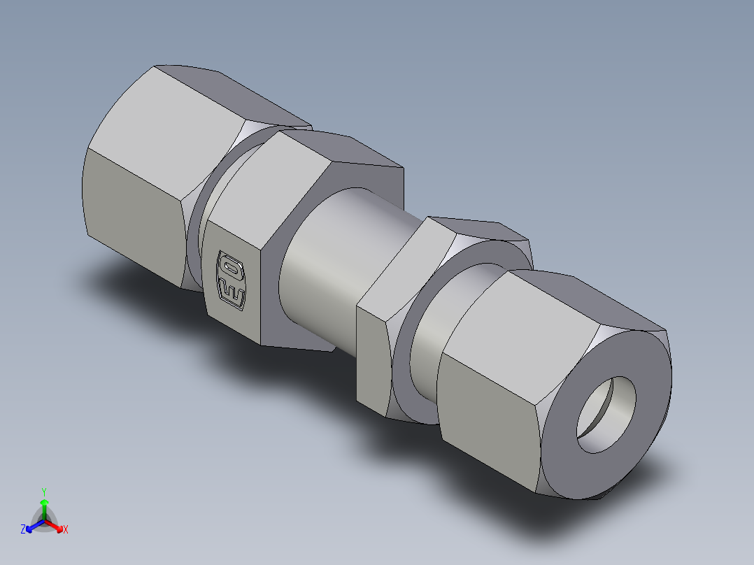 卡套式工业通用硬管接头EO_Bulkhead_union_SV10ZS71正等轴测图