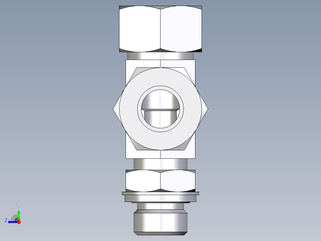 卡套式工业通用硬管接头EO_Adjustable_locknut_run_tee_LEE18LRCF右视图