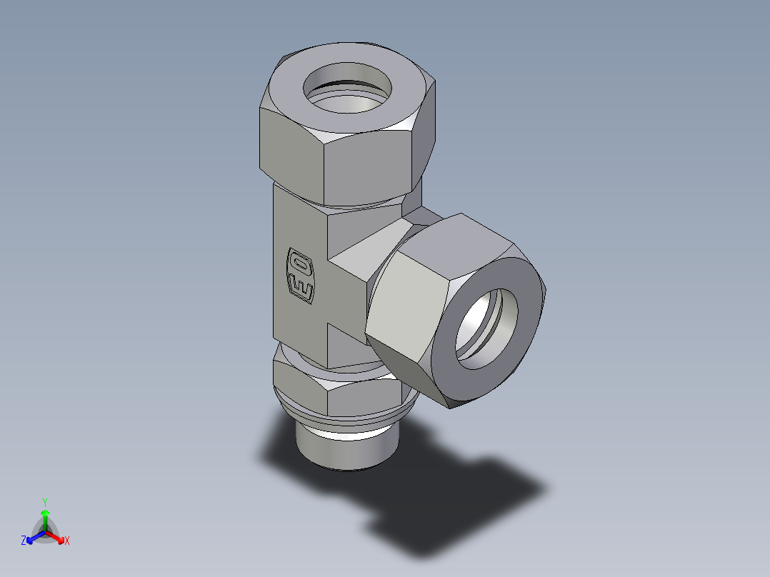 卡套式工业通用硬管接头EO_Adjustable_locknut_run_tee_LEE18LRCF正等轴测图