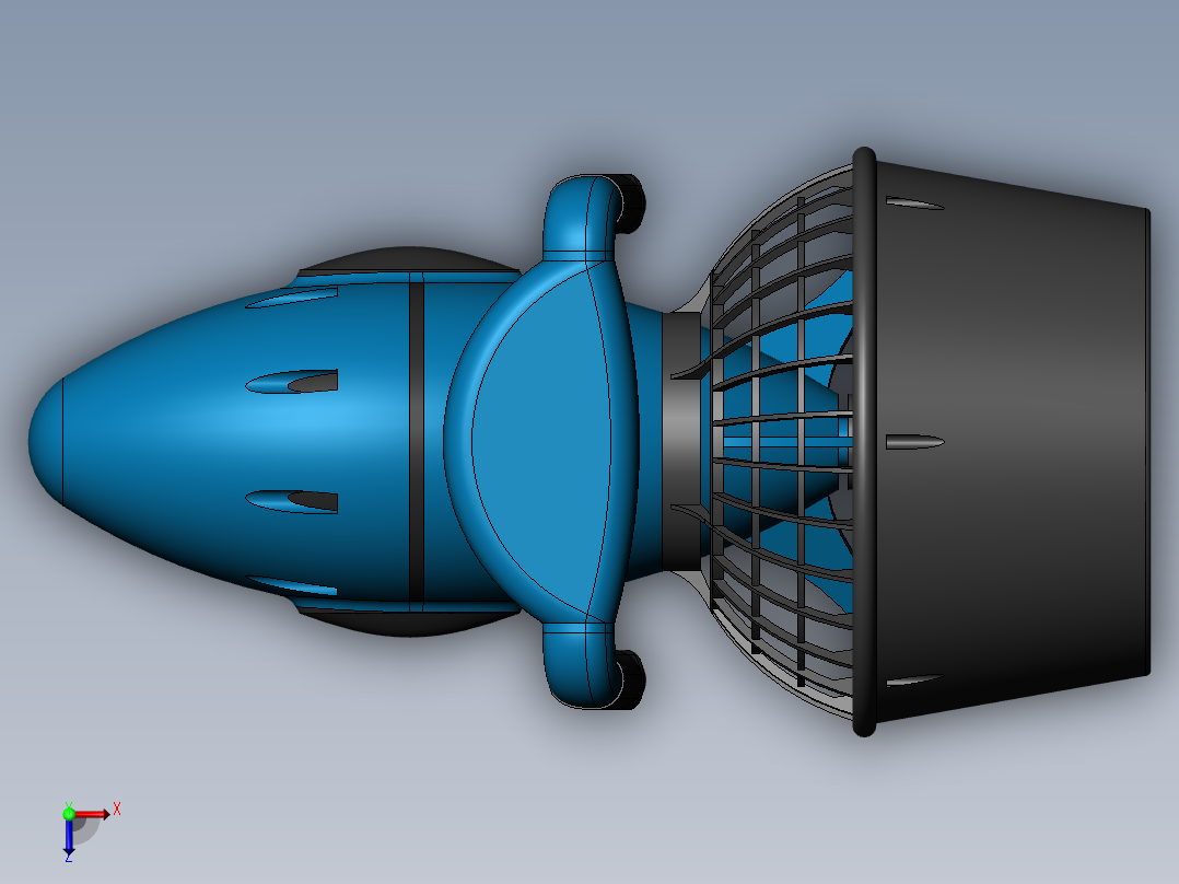 潜水推进器造型3D图纸 Solidworks设计俯视图