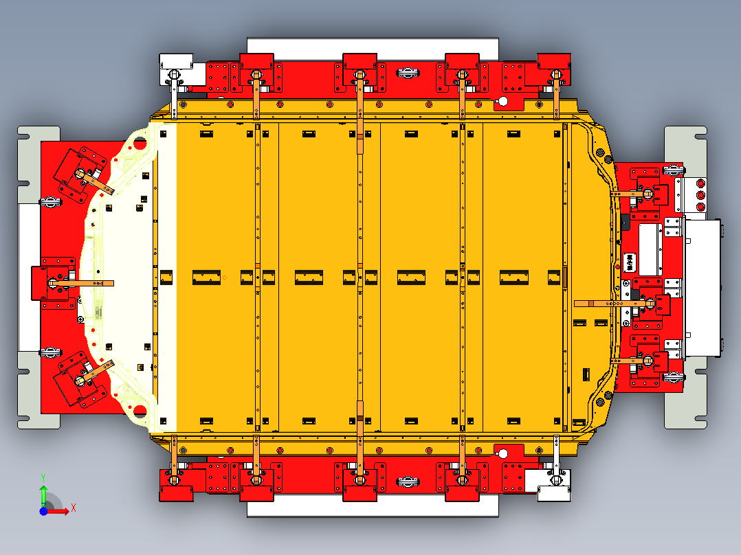 新能源电车电池托盘气动夹具前视图