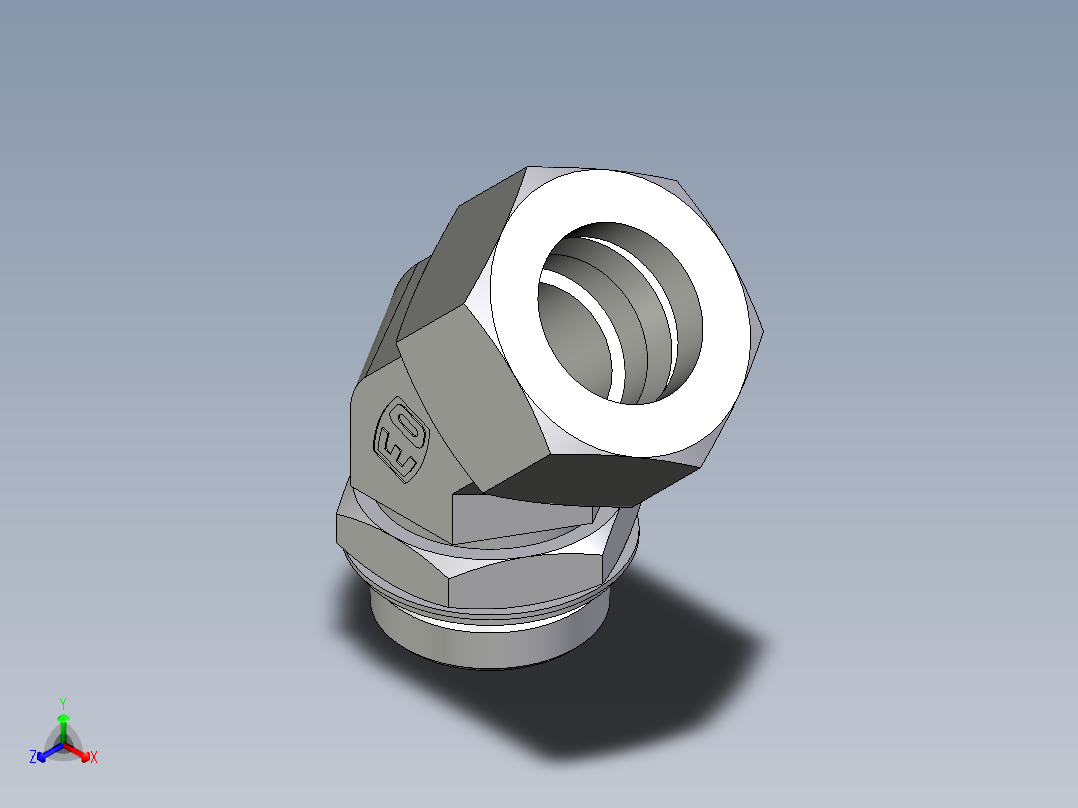 卡套式工业通用硬管接头EO_Adjustable_locknut_45_deg_elbow_VEE38ZSRCF正等轴测图