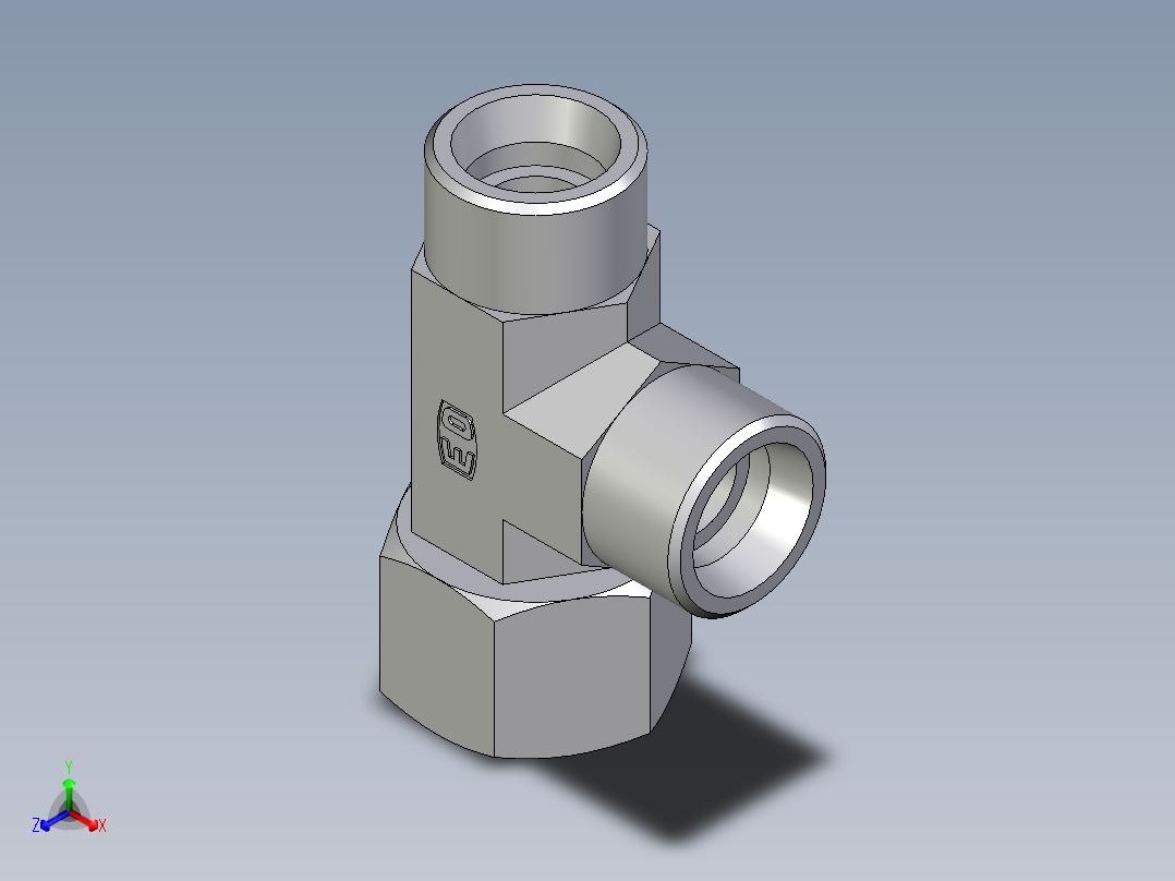 卡套式工业通用硬管接头EO_Swivel_nut_run_tee_EL16SOMD71正等轴测图