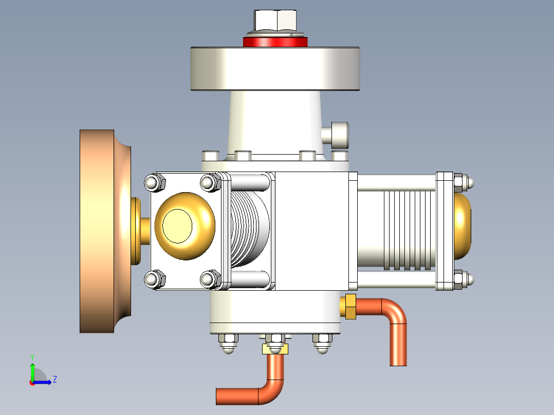 三缸星式蒸汽机three-cylinder-radial-steam-模型格式为 stp igs左视图