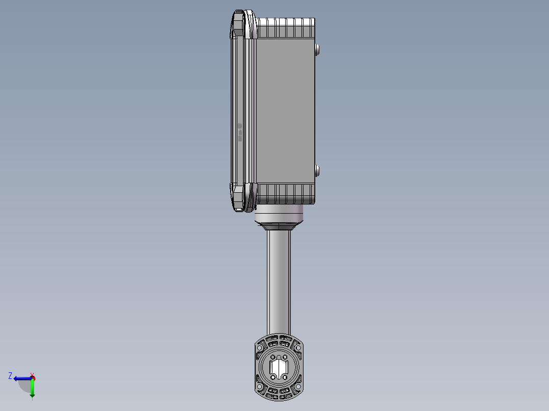 向上固定底座+转角+箱体连接器+控制箱右视图