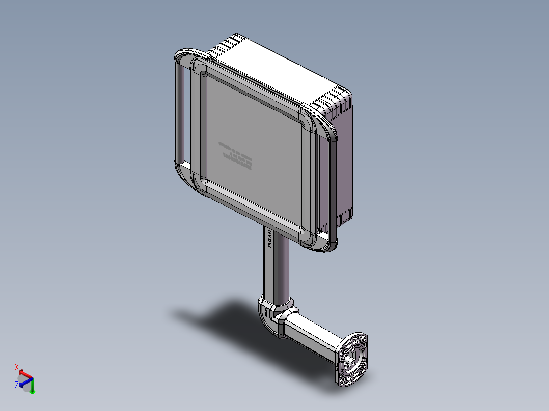 向上固定底座+转角+箱体连接器+控制箱正等轴测图