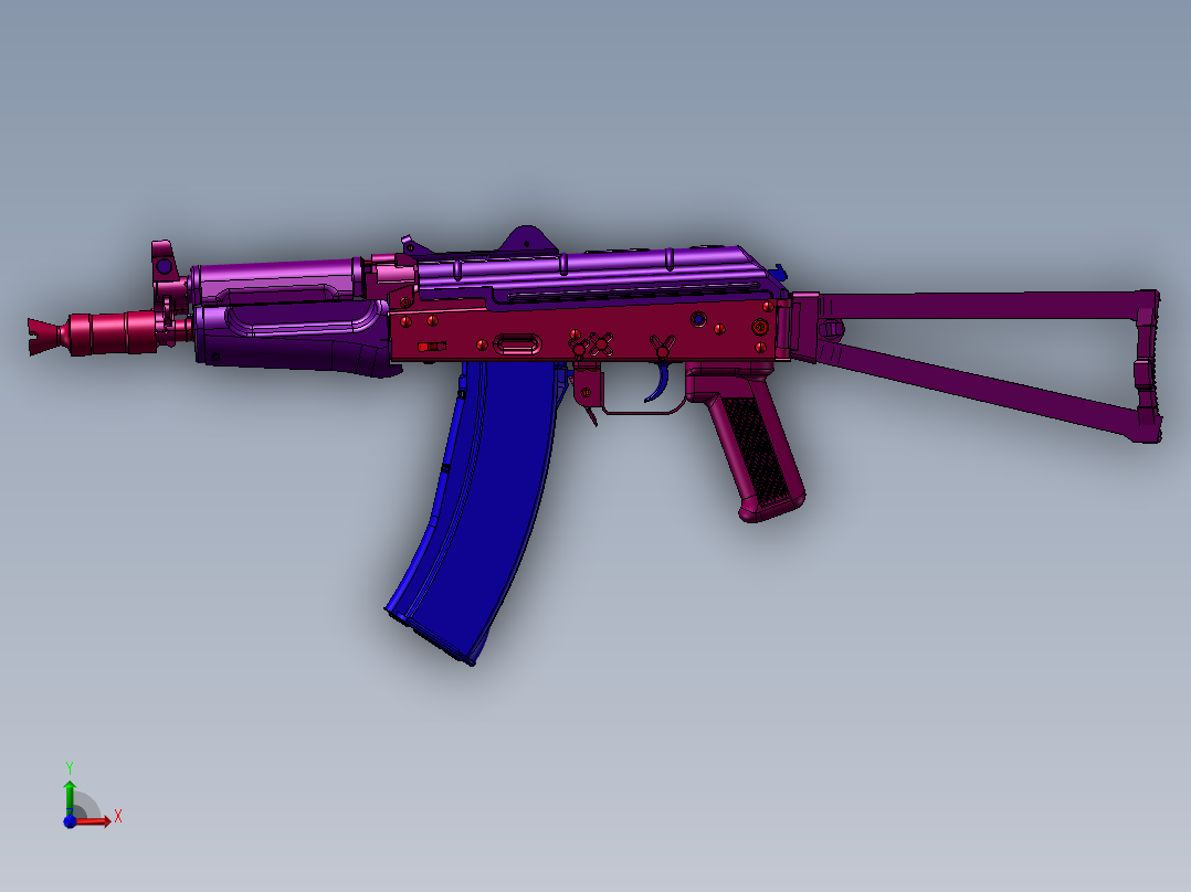 手枪左轮冲锋枪老式狙击步枪设计3D图纸ak-74u-2 2 STP SW UG X_T前视图