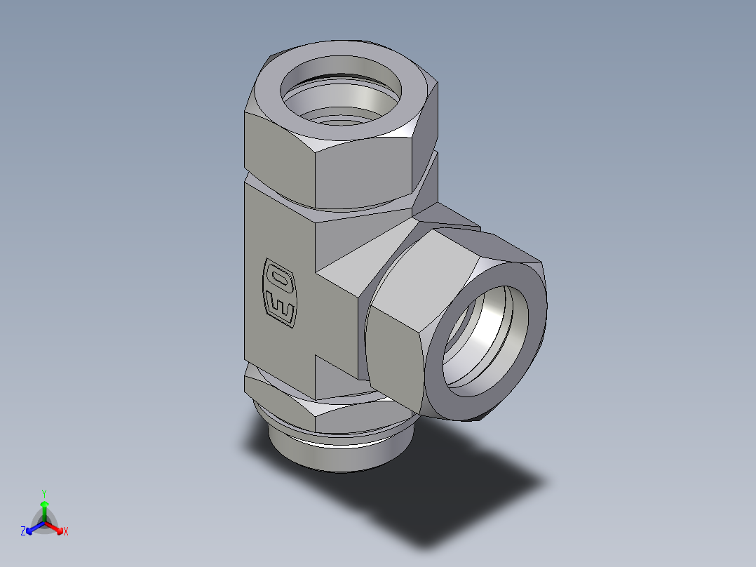 卡套式工业通用硬管接头EO_Adjustable_locknut_run_tee_LEE35ZLMCF主视图
