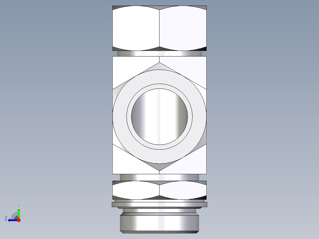 卡套式工业通用硬管接头EO_Adjustable_locknut_run_tee_LEE35ZLMCF右视图