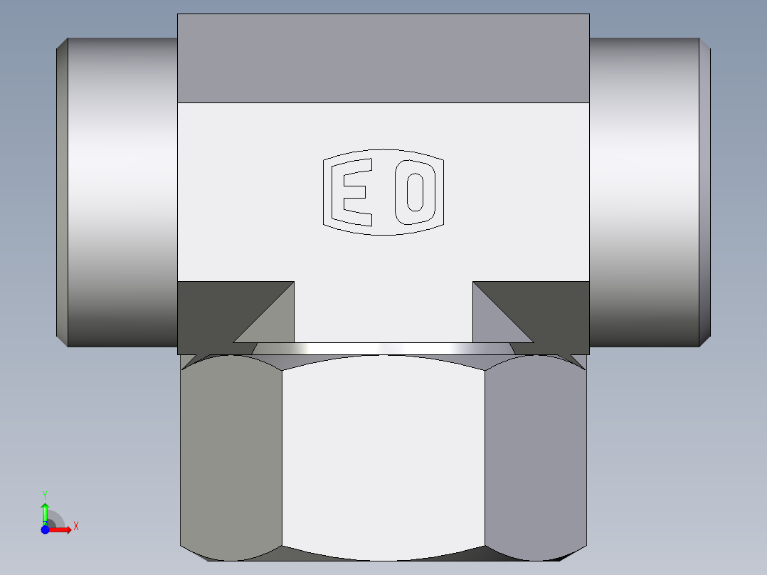 卡套式工业通用硬管接头EO_Swivel_nut_branch_tee_ET28LOMDCF前视图