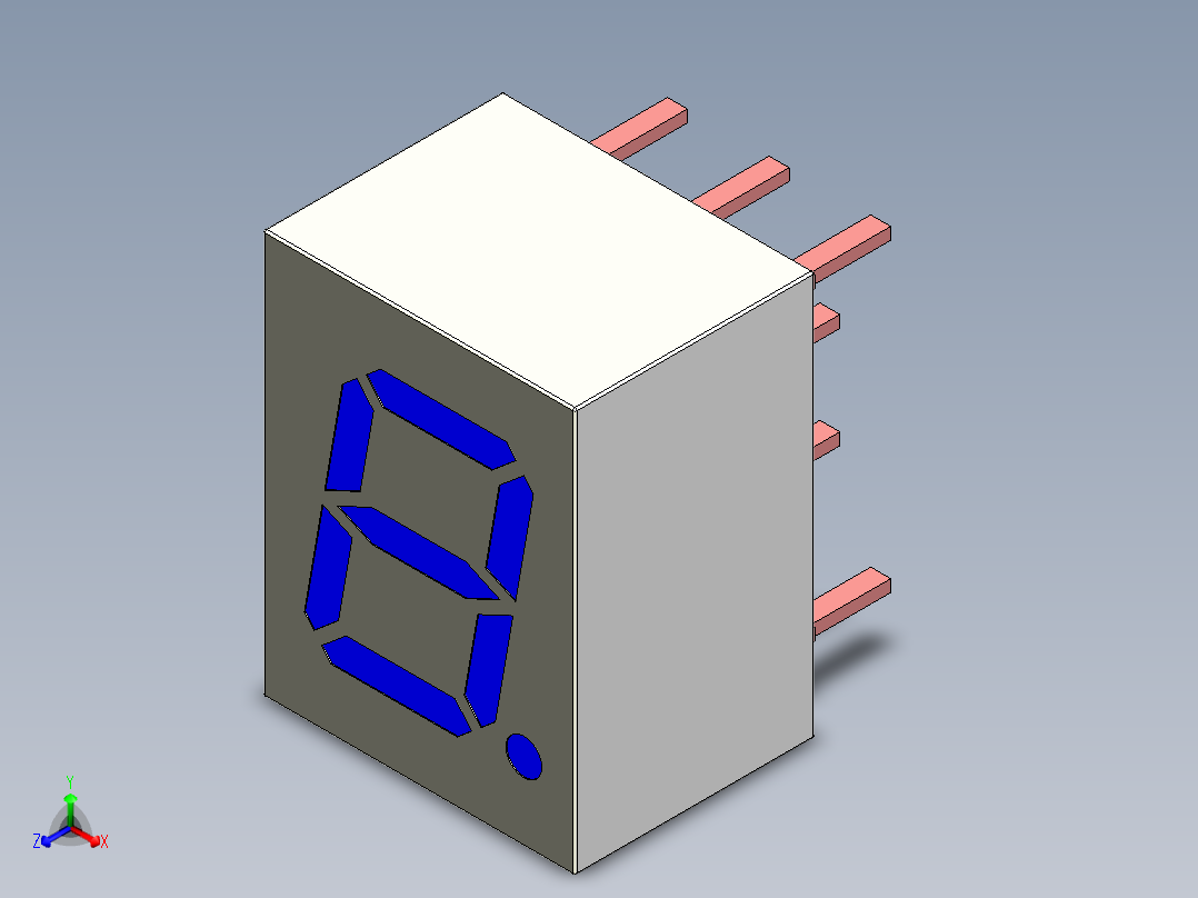 7段显示屏，LED，通孔组件，7毫米字符正等轴测图