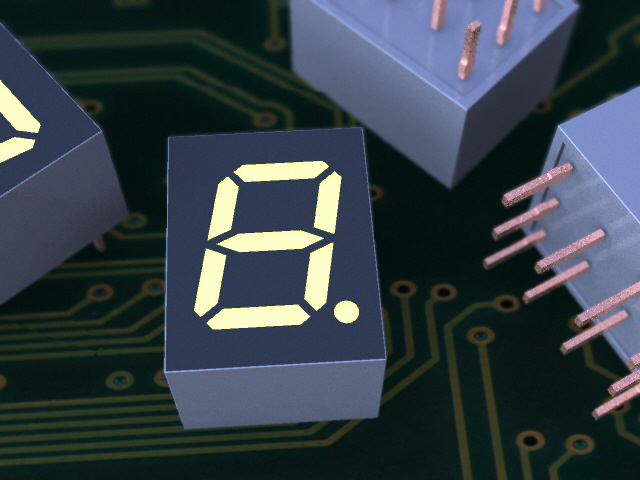 7段显示屏，LED，通孔组件，7毫米字符