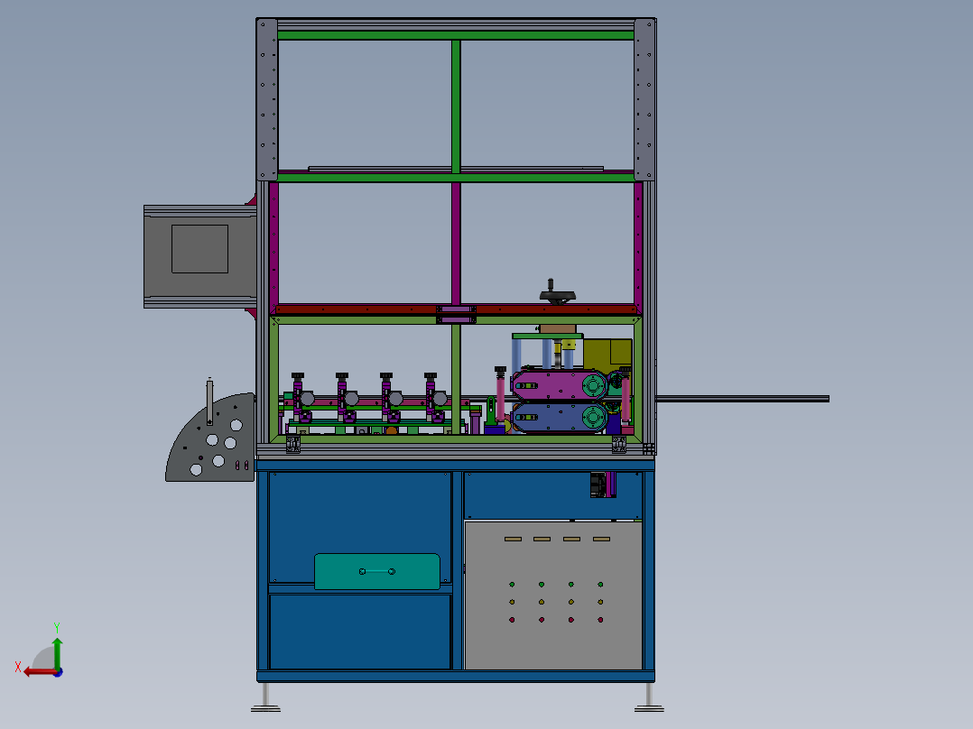 双牵引水平打孔机（sw18可编辑+bom+工程图）后视图