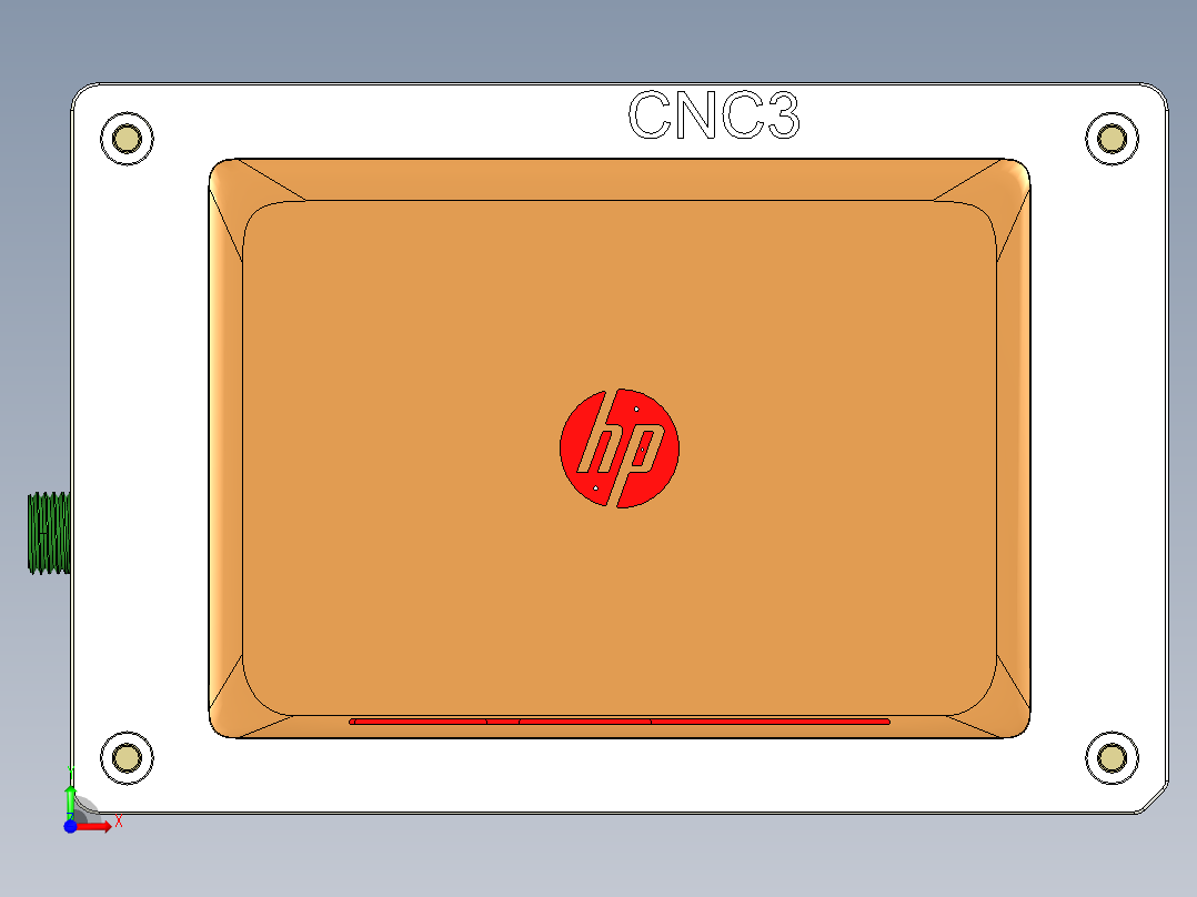 冲压件外壳铣LGGO+凹槽治具模型前视图