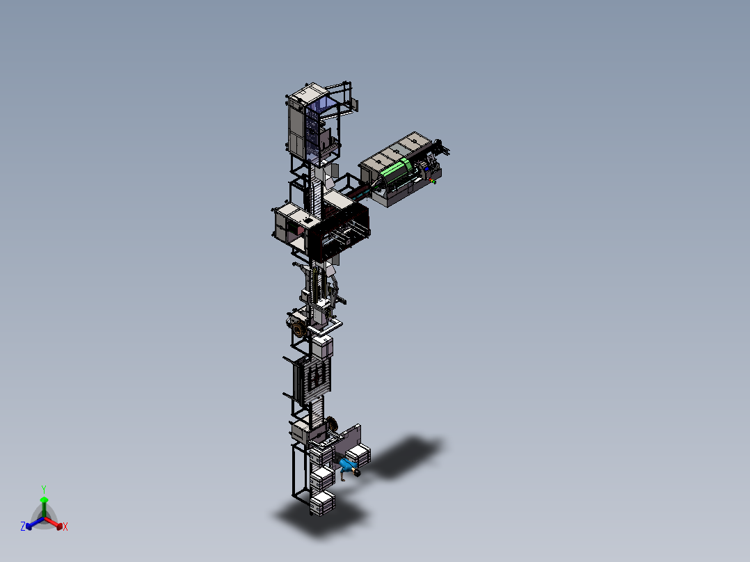 自动装盒开箱装箱折盖封箱井字打包捆扎整线包装方案图纸装盒机正等轴测图