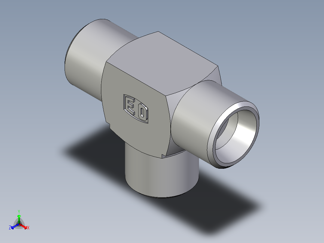 卡套式工业通用硬管接头EO_Union_tee_T08LLCFX正等轴测图
