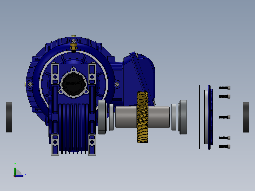 蜗轮蜗杆减速电机3D图纸 Solidworks设计左视图