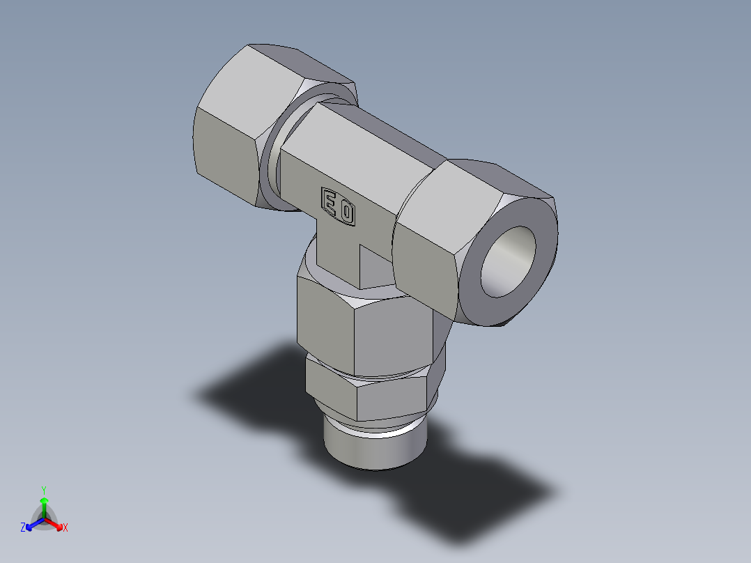 卡套式工业通用硬管接头EO_Assembled_adjustable_standpipe_branch_tee_EVT20SR71正等轴测图