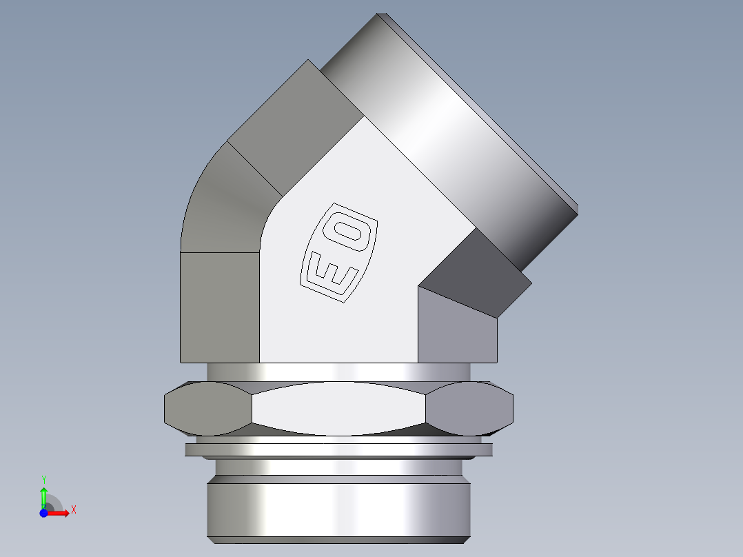 卡套式工业通用硬管接头EO_Adjustable_locknut_45_deg_elbow_VEE42LMOMDCF前视图