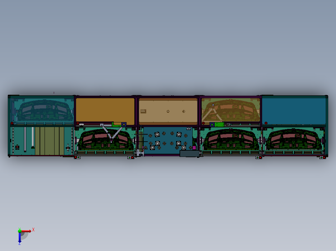 合资品牌汽车尾翼组装线（sw16可编辑+工程图+bom）俯视图