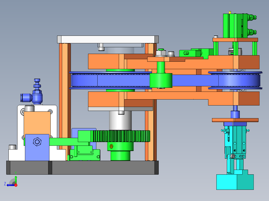 零件180度翻转，机构90度旋转右视图