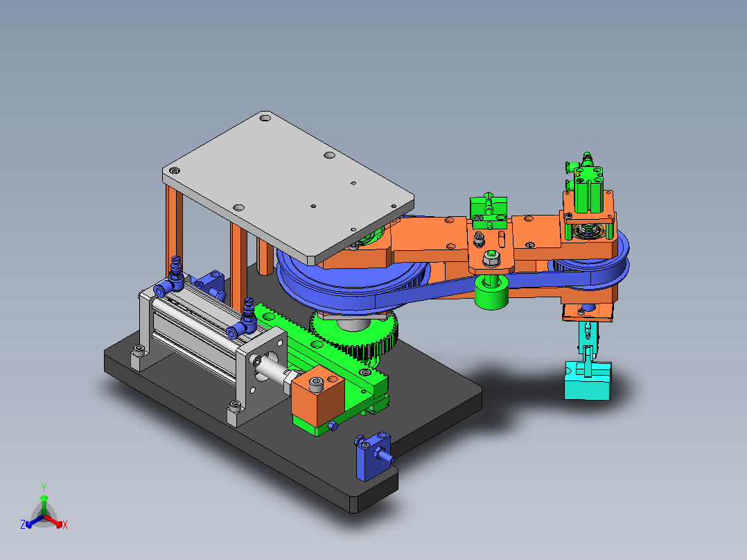 零件180度翻转，机构90度旋转正等轴测图