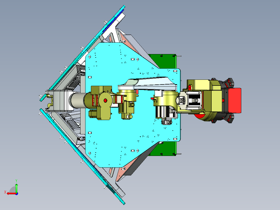 三工位转盘变化机机器人工作站后视图