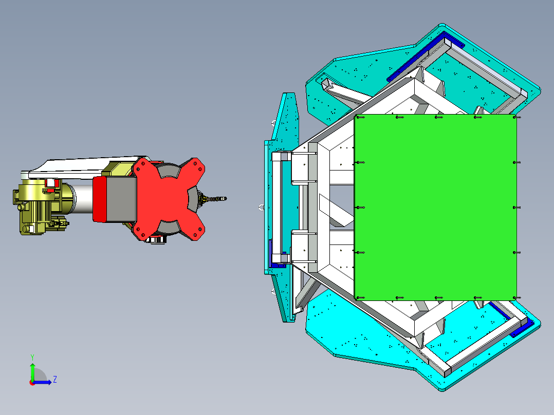 三工位转盘变化机机器人工作站左视图