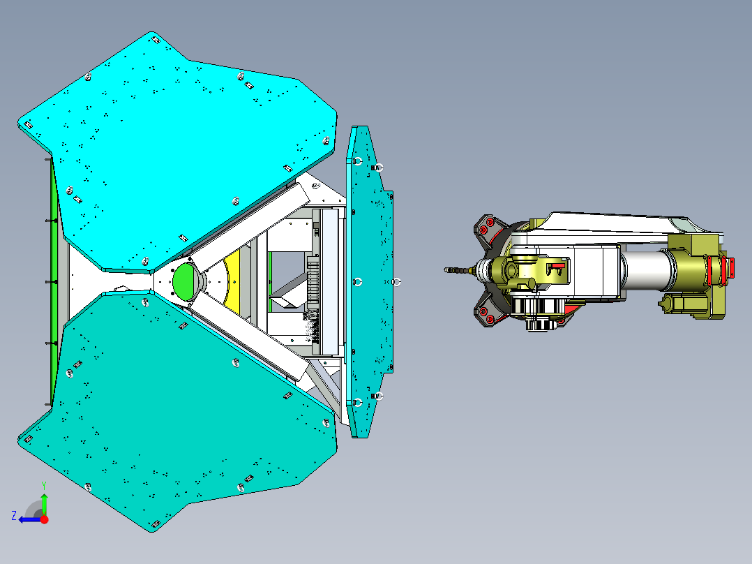 三工位转盘变化机机器人工作站右视图