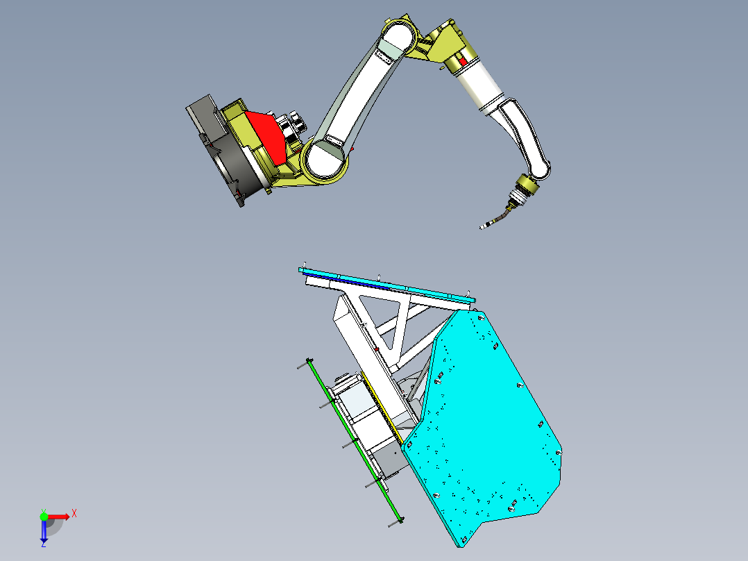 三工位转盘变化机机器人工作站俯视图