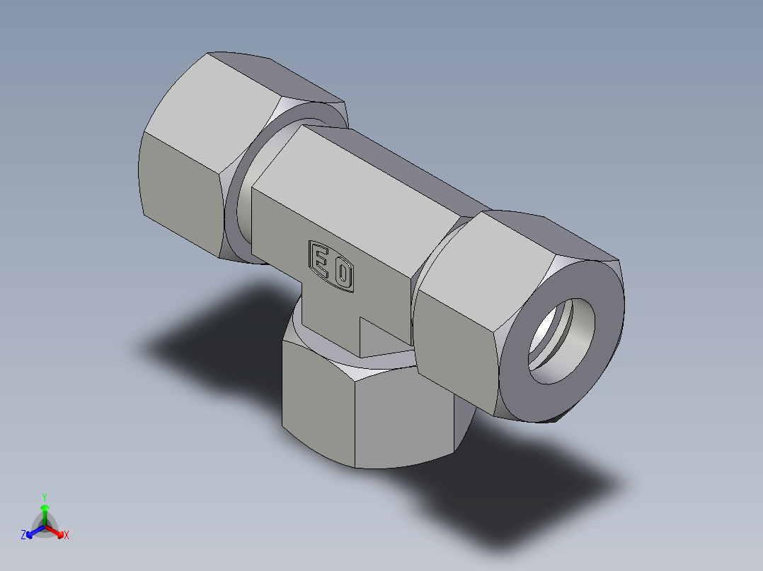 卡套式工业通用硬管接头EO_Swivel_nut_branch_tee_ET16SCF主视图