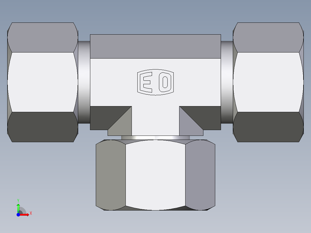 卡套式工业通用硬管接头EO_Swivel_nut_branch_tee_ET16SCF前视图
