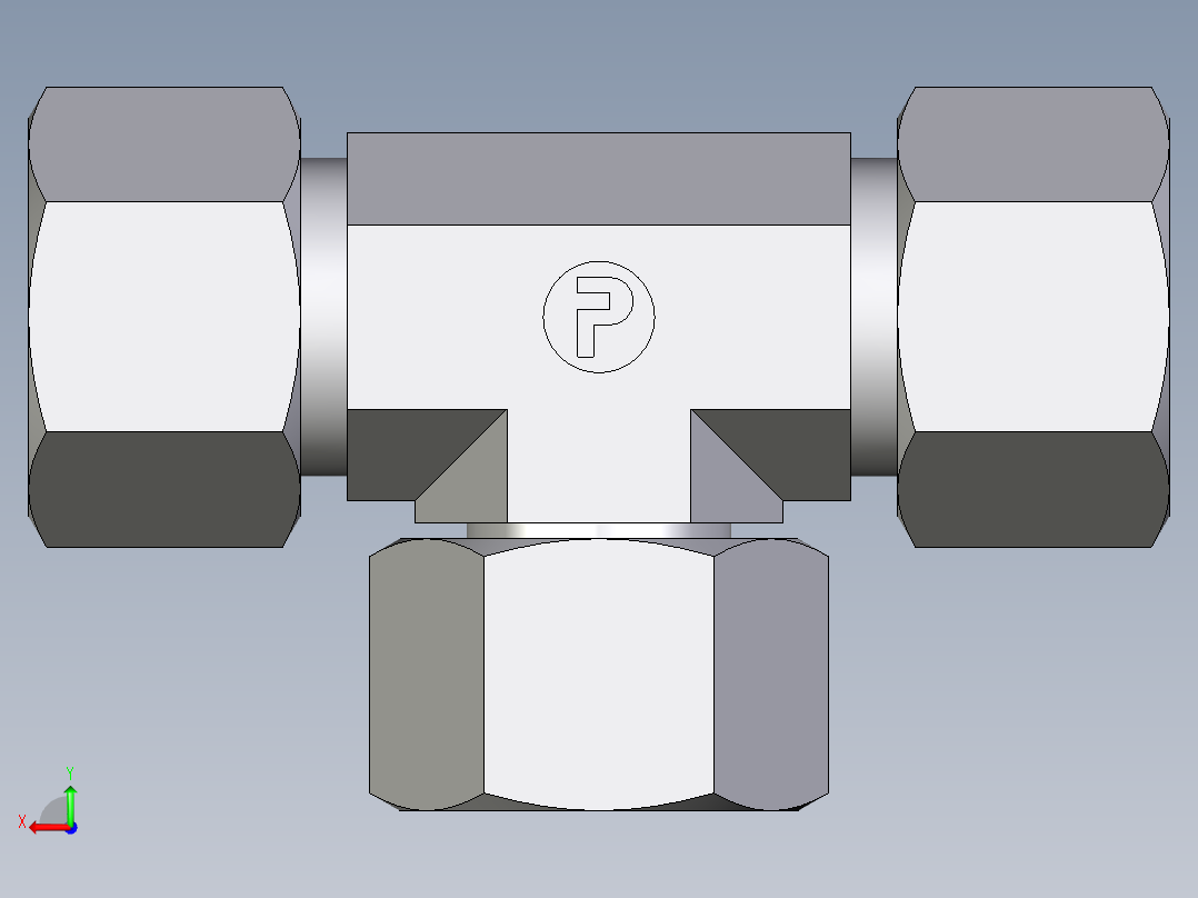 卡套式工业通用硬管接头EO_Swivel_nut_branch_tee_ET16SCF后视图