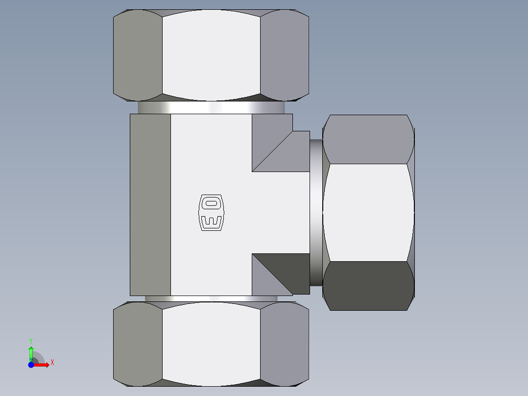 卡套式工业通用硬管接头EO_Swivel_nut_run_tee_EL38ZSCF前视图