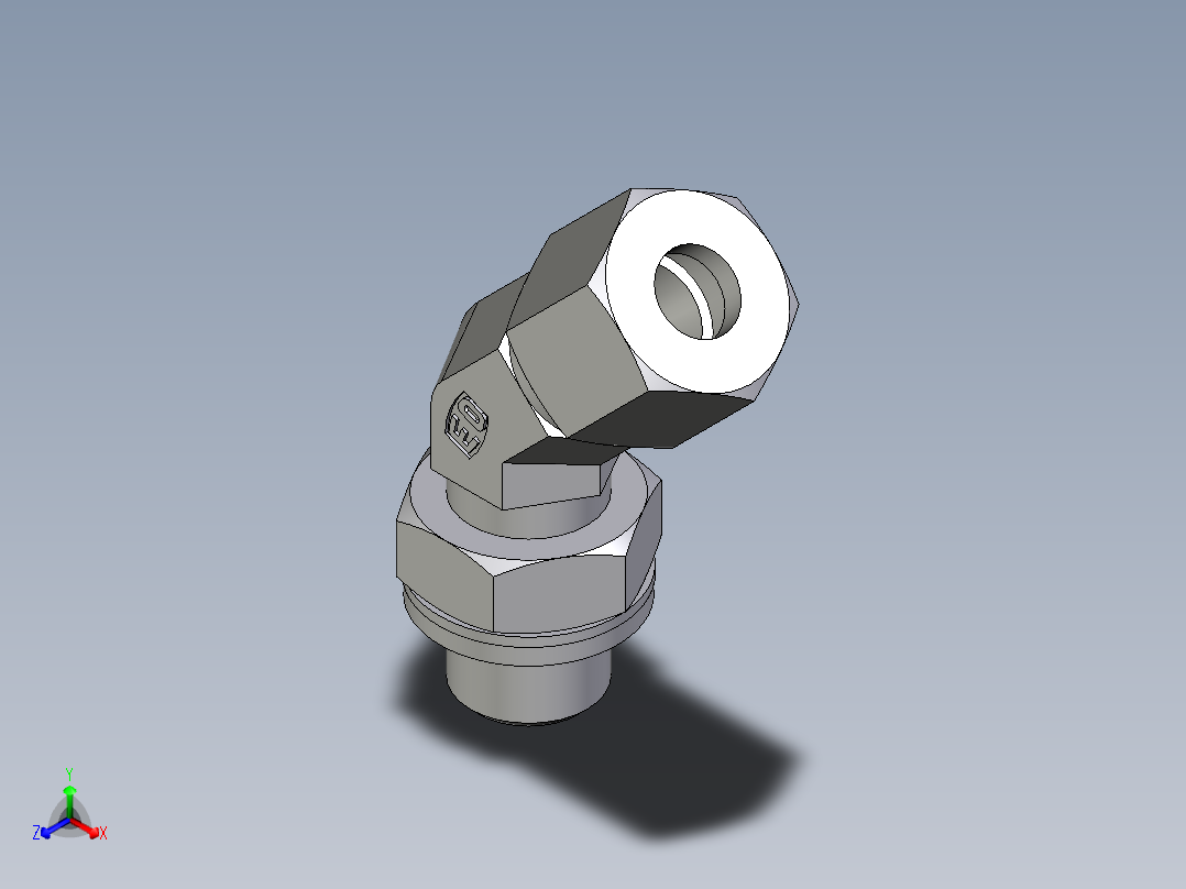 卡套式工业通用硬管接头EO_Adjustable_locknut_45_deg_elbow_VEE08LRCF正等轴测图