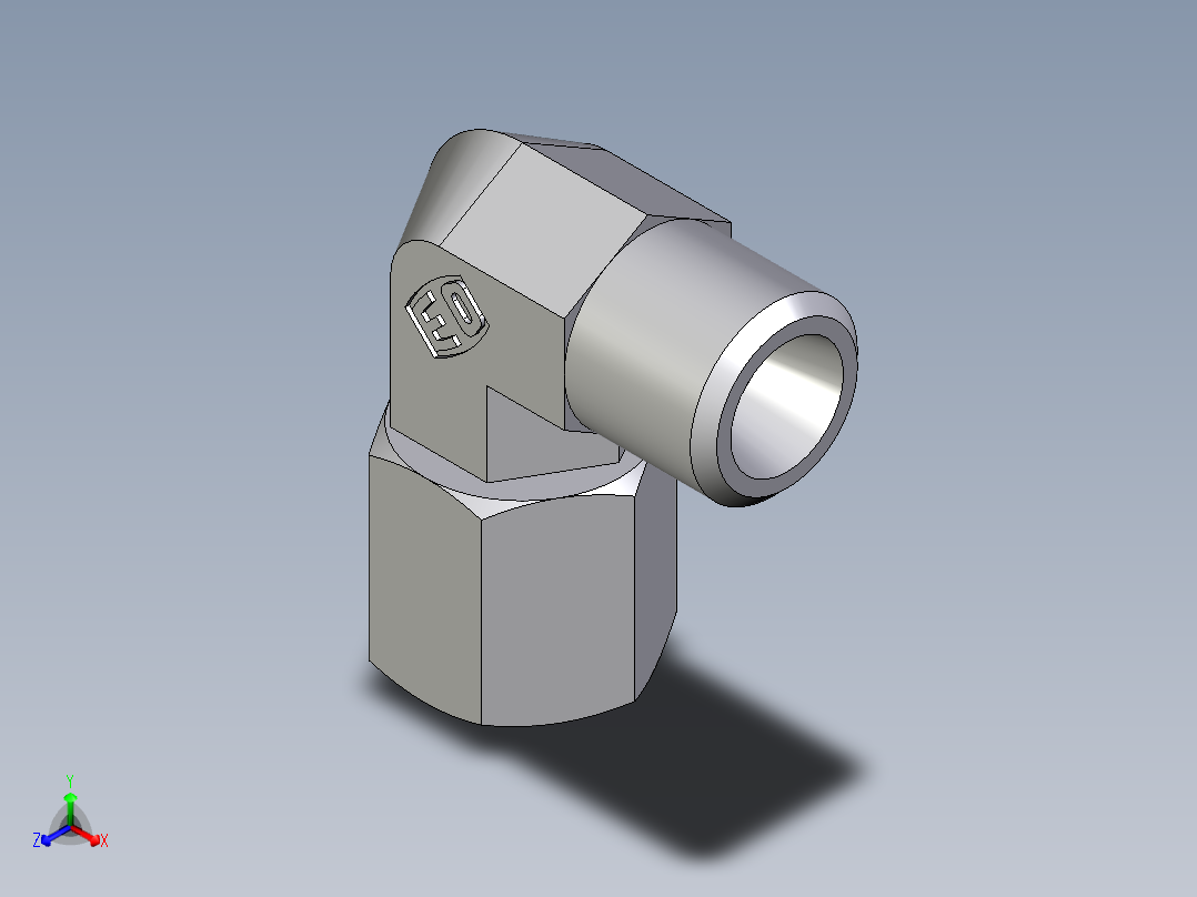 卡套式工业通用硬管接头EO_Swivel_nut_elbow_EW06LOMDCF正等轴测图
