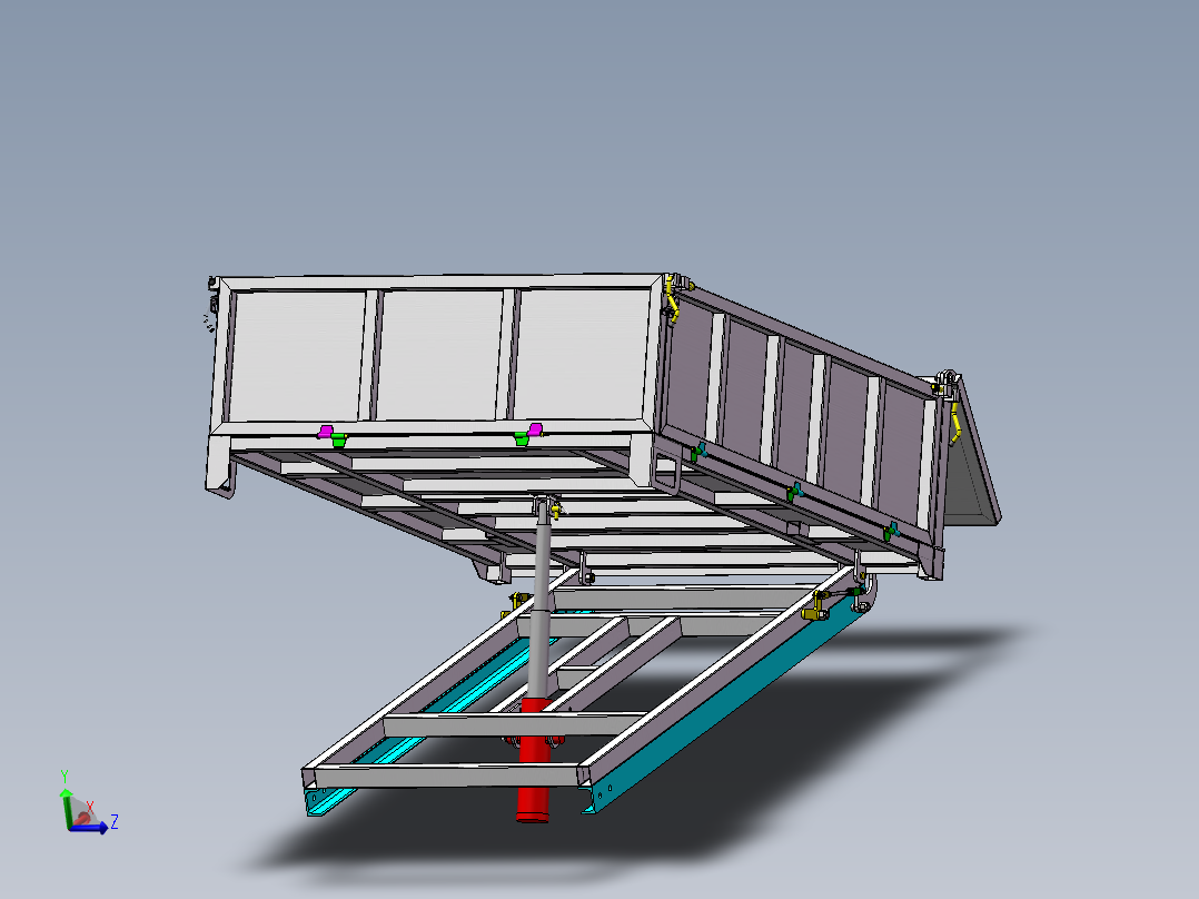 升降平台自卸车厢总成主视图