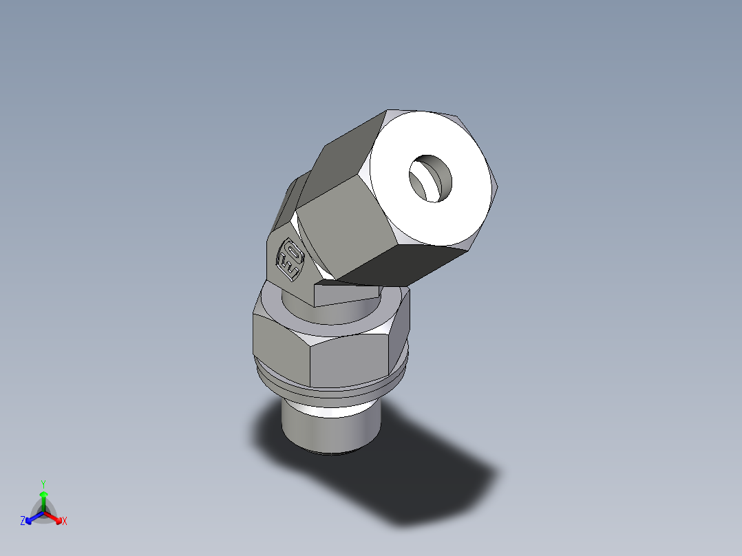 卡套式工业通用硬管接头EO_Adjustable_locknut_45_deg_elbow_VEE06ZSMCF正等轴测图