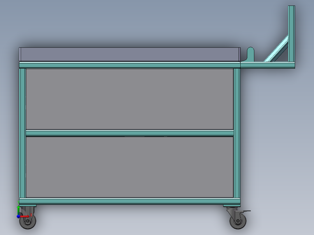 多层手推台车三维SW模型前视图