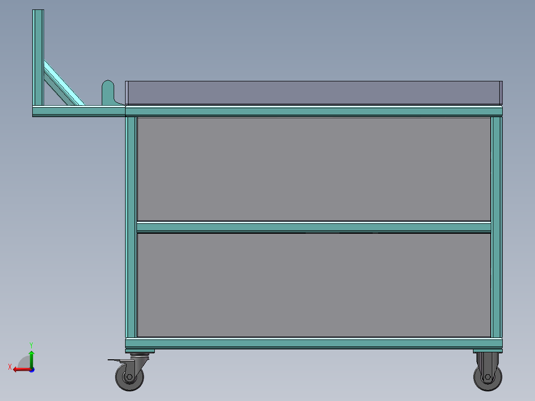 多层手推台车三维SW模型后视图