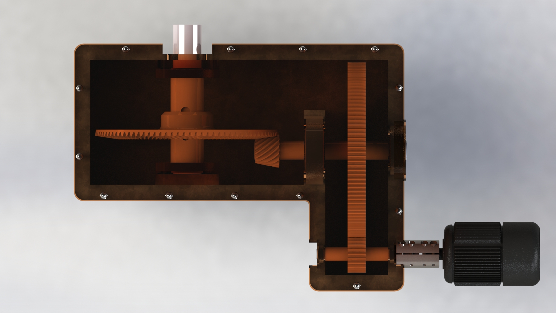 二级圆柱直齿轮与锥齿轮组合减速箱3D图纸 Solidworks设计