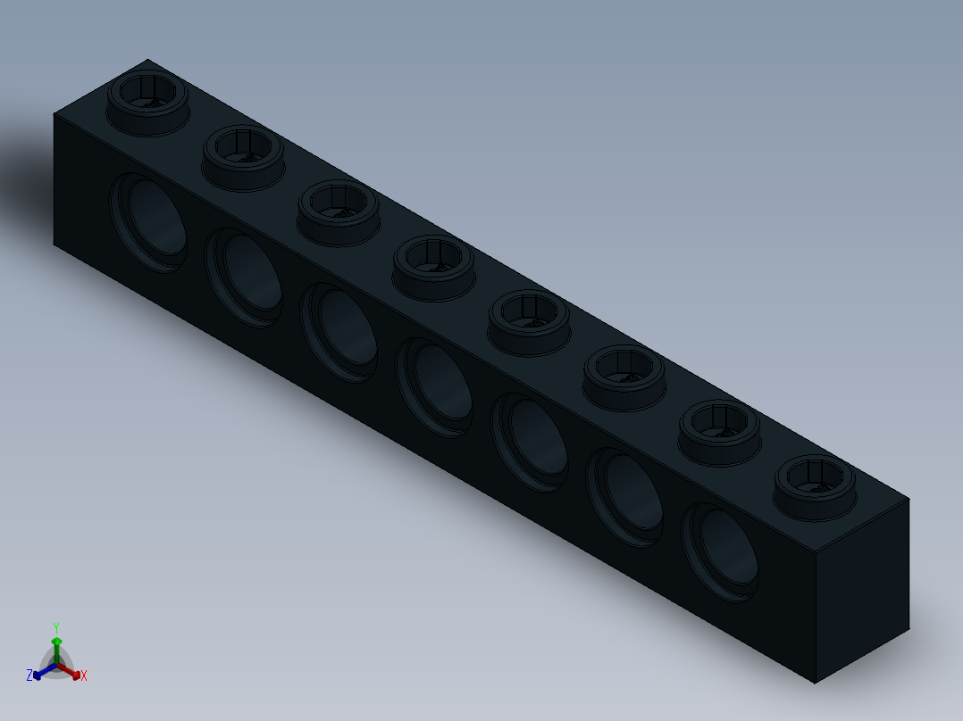 乐高机械组积木（横梁）-370226 Black Technic Brick 1 x 8 with Holes主视图