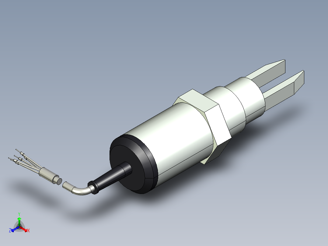 超声波设备H-69mm-2.72in-SS-OUTPUT-3-wire-PNP-NPN-CABLE-NPT-THREAD正等轴测图