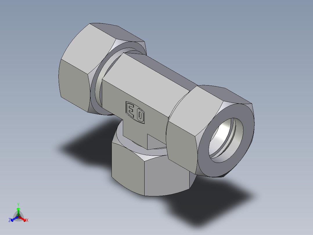 卡套式工业通用硬管接头EO_Swivel_nut_branch_tee_ET22ZL71主视图