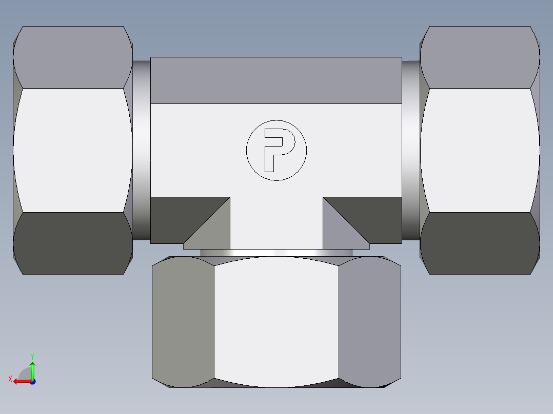卡套式工业通用硬管接头EO_Swivel_nut_branch_tee_ET22ZL71后视图
