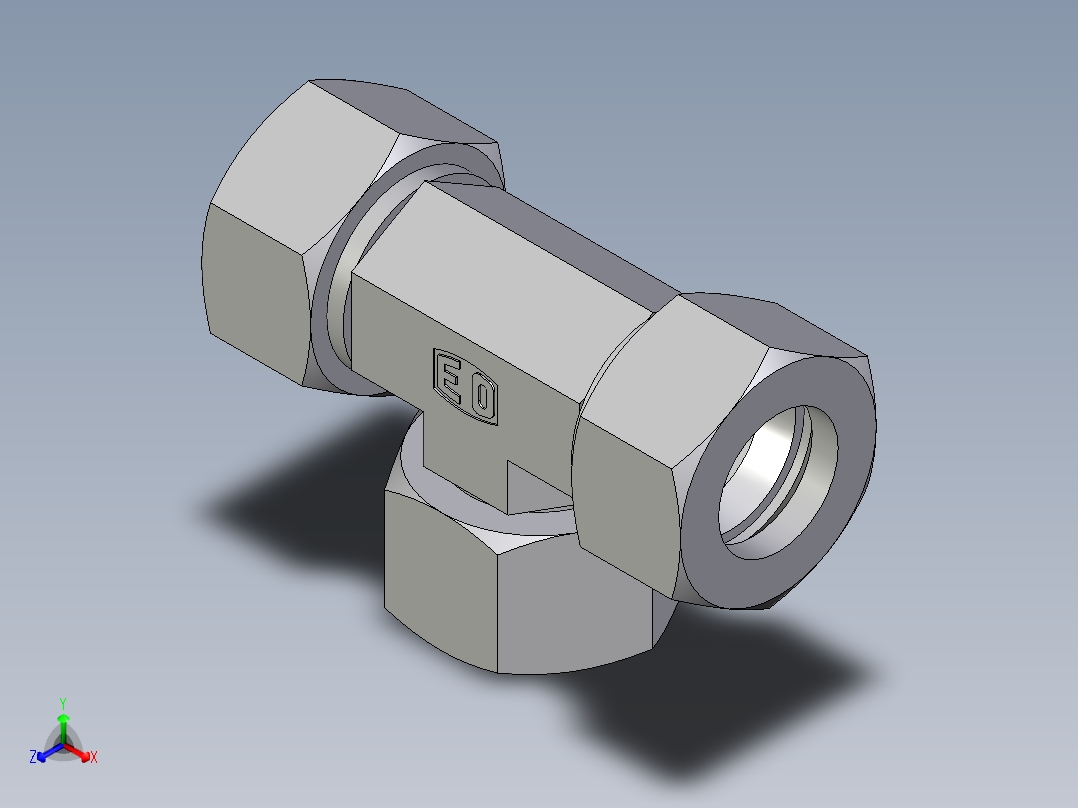 卡套式工业通用硬管接头EO_Swivel_nut_branch_tee_ET22ZL71正等轴测图
