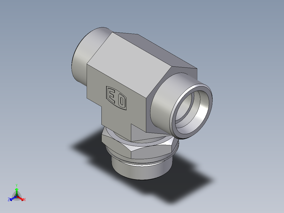 卡套式工业通用硬管接头EO_Adjustable_locknut_branch_tee_TEE30SMOROMDCF正等轴测图