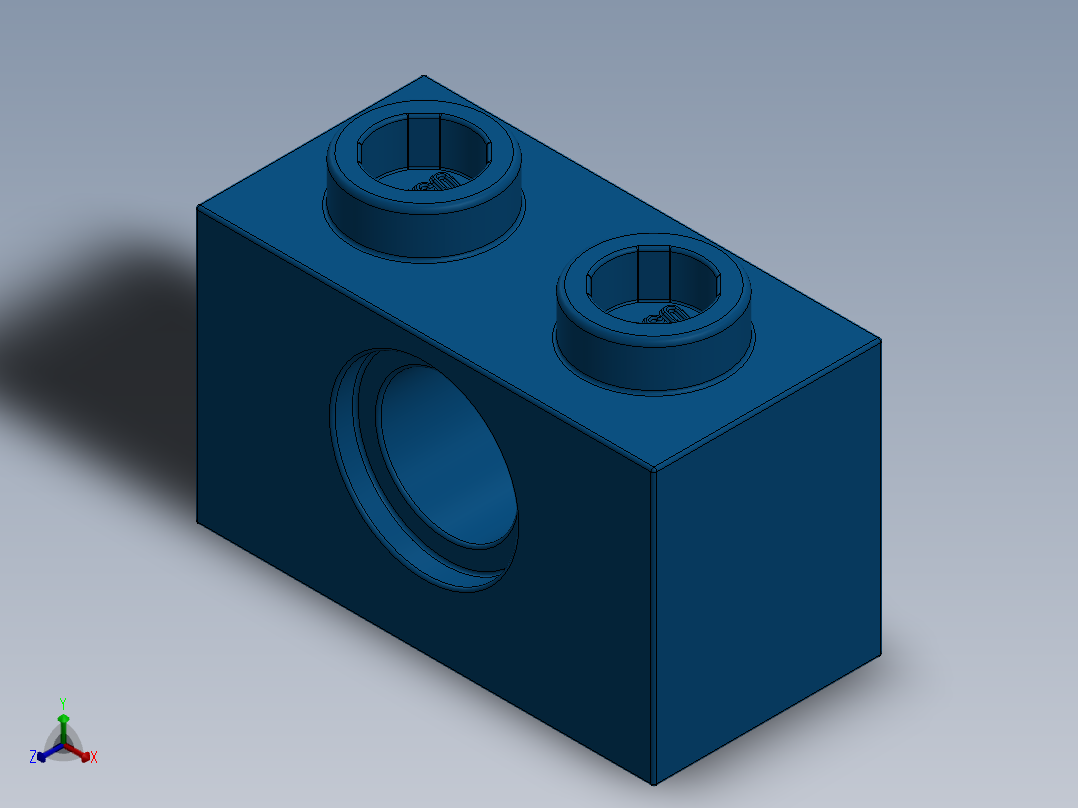 乐高机械组积木（横梁）-370023 Bright Blue Technic Brick 1 x 2 with Hole正等轴测图