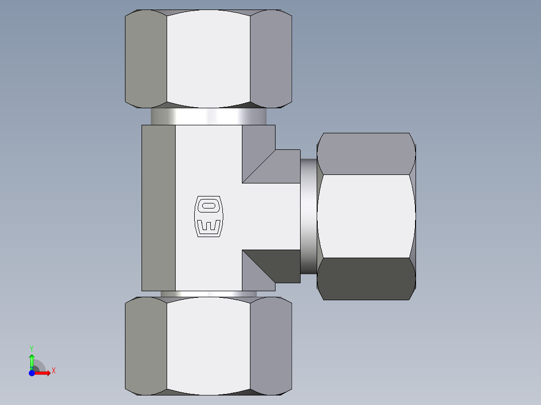 卡套式工业通用硬管接头EO_Swivel_nut_run_tee_EL16ZSCF前视图