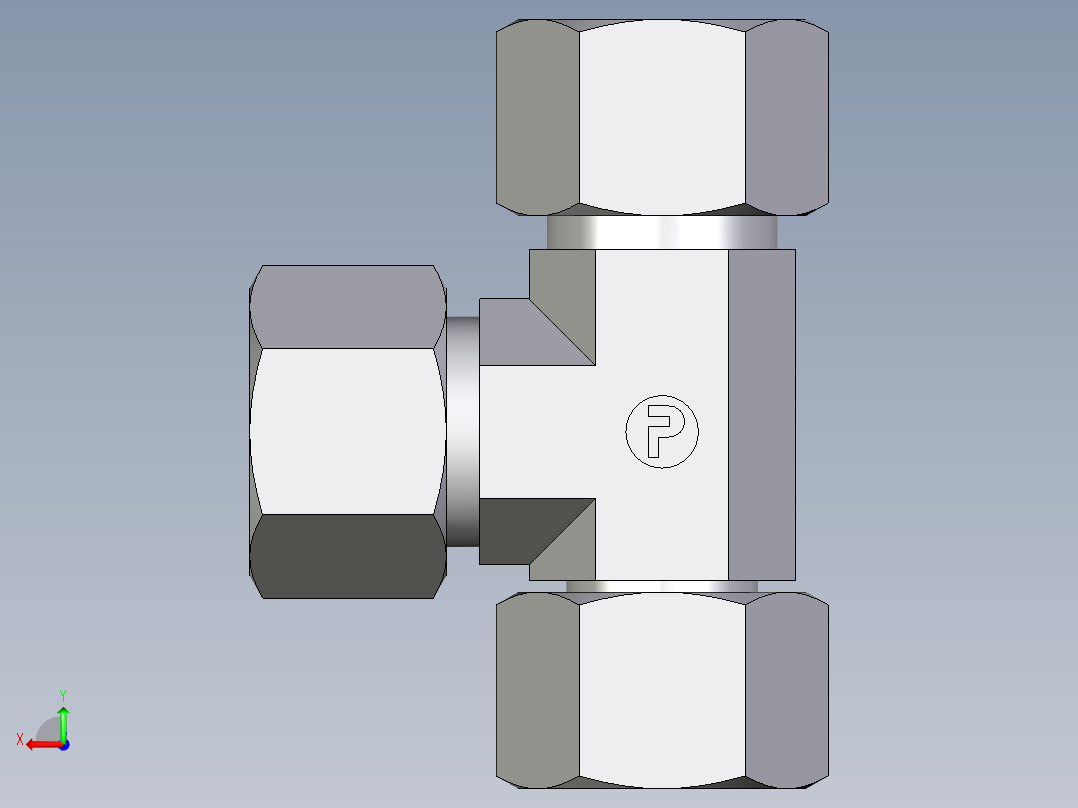 卡套式工业通用硬管接头EO_Swivel_nut_run_tee_EL16ZSCF后视图